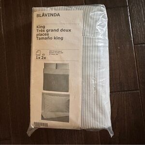 Ikea BLAVINDA Duvet Cover Set King Size 2 Pillowcases Cotton Striped Gray White